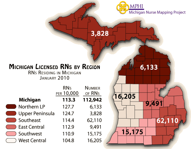 Michigan map of RNs
